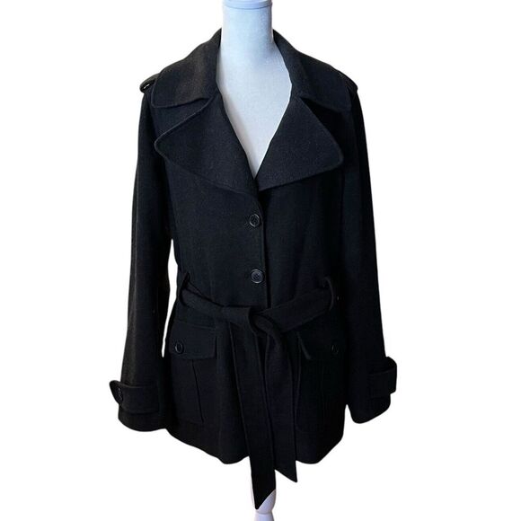 Converse One Star Women's Wool Blend Trench Coat Large Charcoal‎ Gray Y2K - Picture 1 of 8